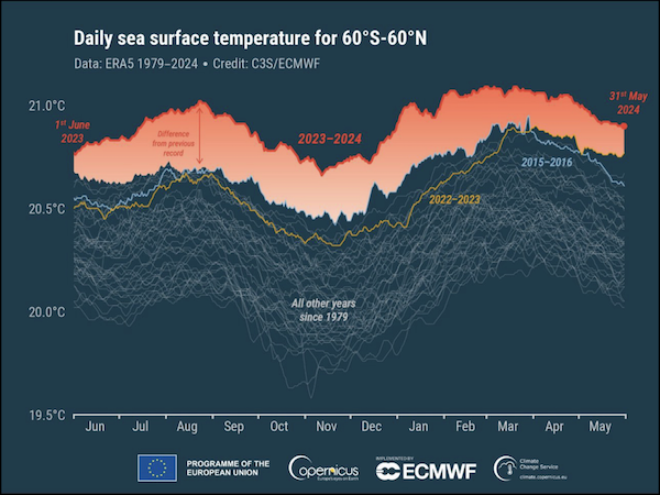 Température quotidienne de la surface de la mer pour 60°S-60°N