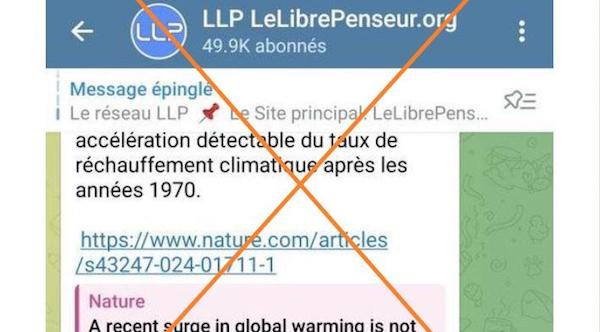 Capture d'écran réalisée sur Facebook par AFP Factuel, affirmations trompeuses sur le réchauffement climatique